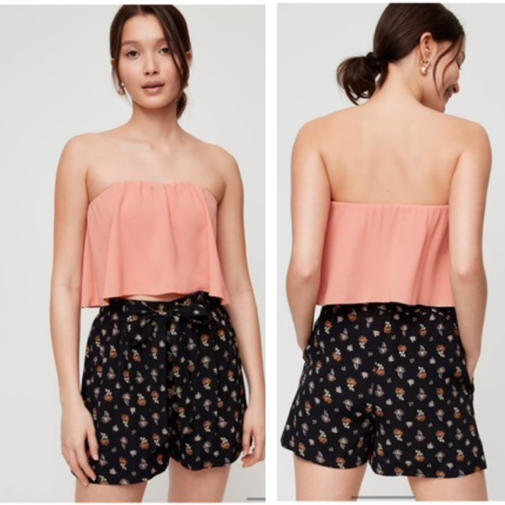 Aritzia Wilfred NEW Bonaventure Blouse Strapless Smocking Elastic Tube Top Light